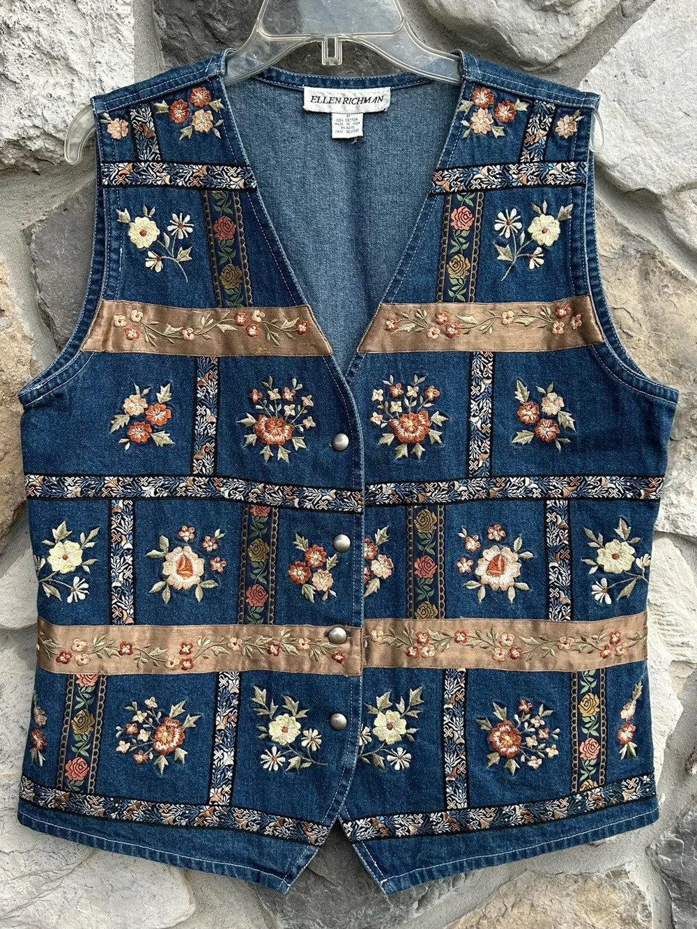 Vintage Embroidered Denim Vest Size M Women Stunning Cottagecore Statement Piece